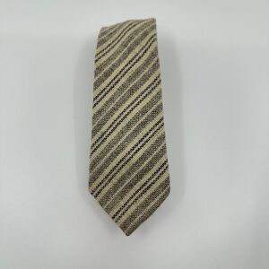 Vintage‎ Woolmark Necktie Mens Beige Striped Tweed Pure Wool Indie Boho Wedding